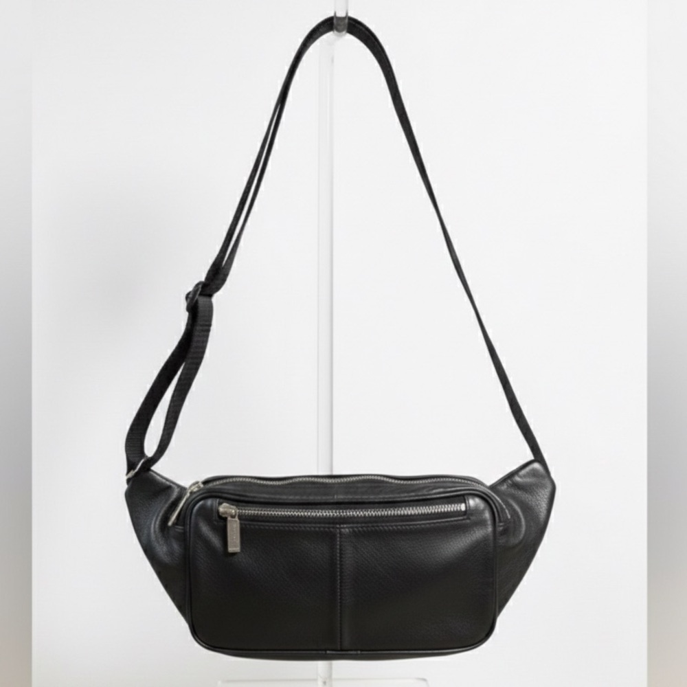 Vintage Ashlin Black Leather Crossbody Fanny Pack Women Bag